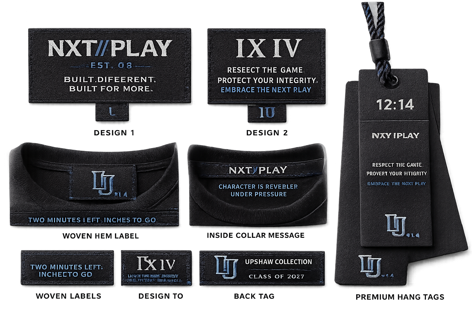 NXT Play apparel labels and hang tags